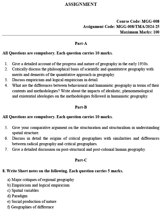 MGG-08 - Advances in Geographical Thought-July 2024 - January 2025