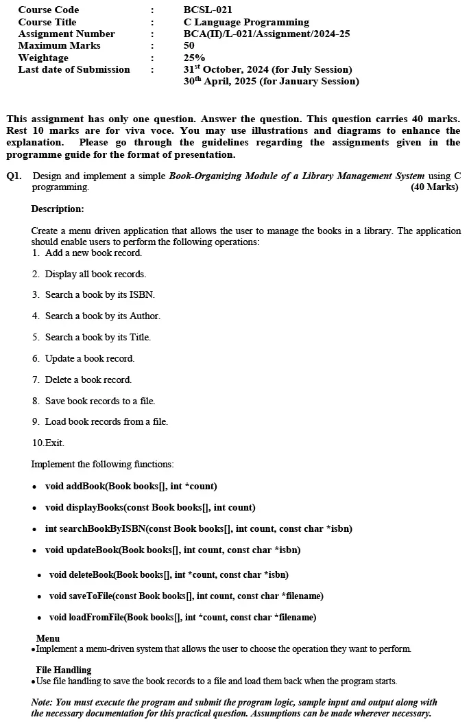 BCSL-21 - C Language Programming-July 2024 - January 2025