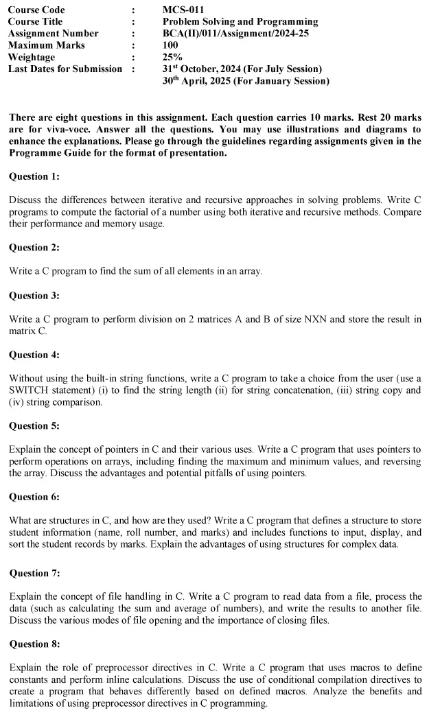 MCS-11 - Problem Solving and Programming-July 2024 - January 2025