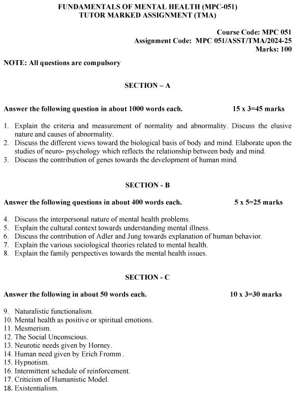 MPC-51 - Fundamentals of Mental Health-July 2024 - January 2025