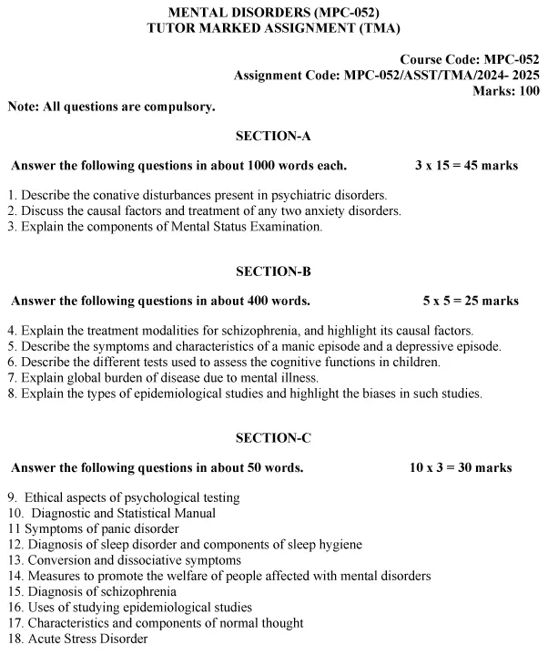 MPC-52 - Mental Disorders-July 2024 - January 2025