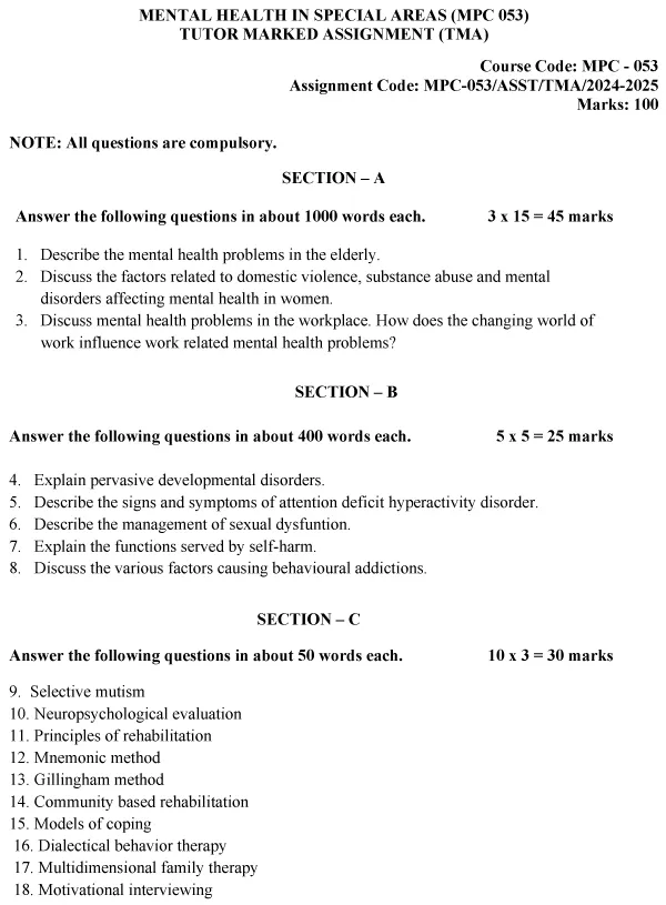 MPC-53 - Mental Health in Special Areas-July 2024 - January 2025