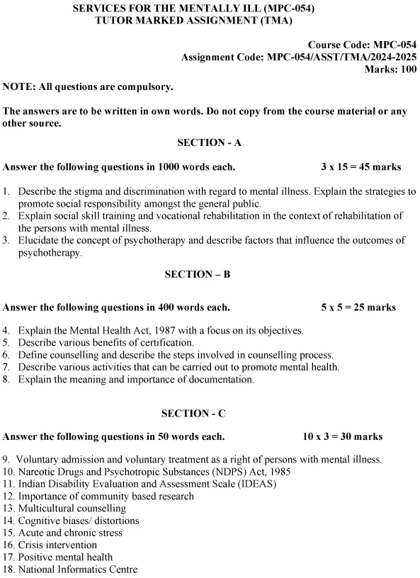 MPC-54 - Services for the Mentally III-July 2024 - January 2025