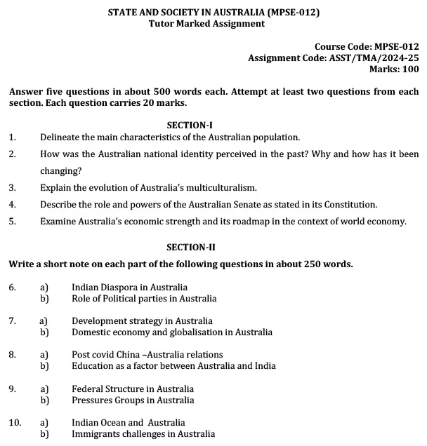 MPSE-12 - State and Society in Australia-July 2024 - January 2025