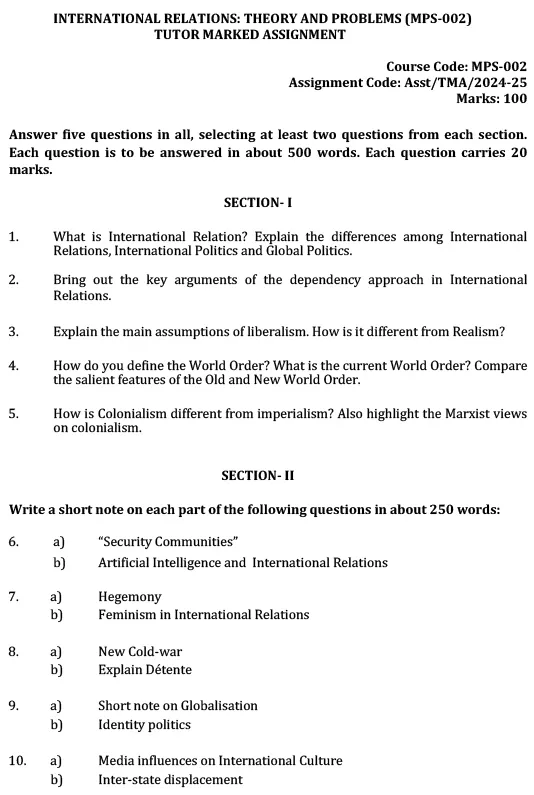 MPS-02 - International Relations: Theory and Problems-July 2024 - January 2025