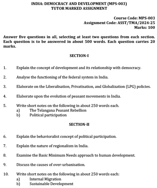 MPS-03 - India: Democracy and Development-July 2024 - January 2025