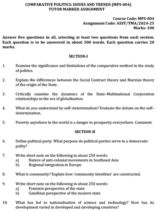 MPS-04 - Comparative Politics: Issues and Trends-July 2024 - January 2025