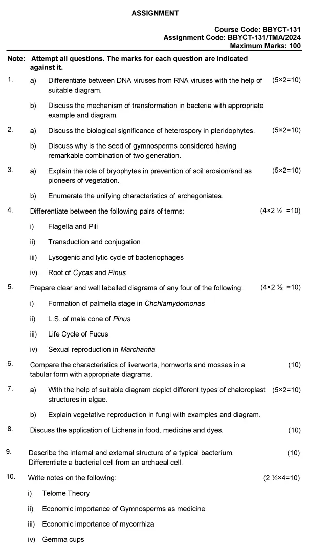 BBYCT-131 - Biodiversity - Microbes, Algae, Fungi and Archegoniates-January 2024 - December 2024