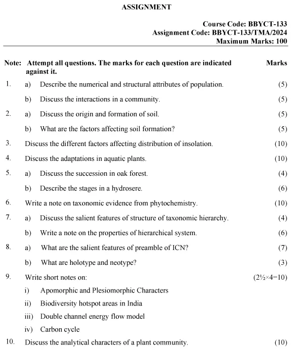 BBYCT-133 - Plant Ecology and Taxonomy-January 2024 - December 2024