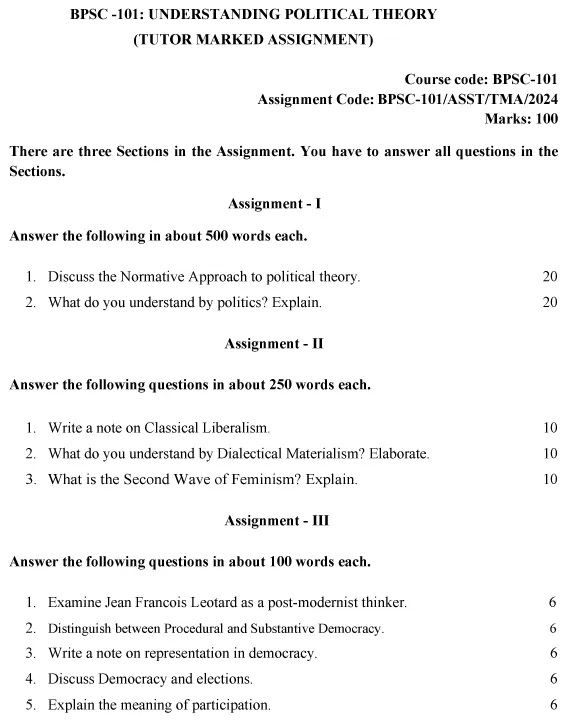 BPSC-101 - Understanding Political Theory-BAM-January 2024 - July 2024