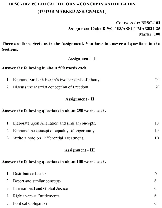 BPSC-103 - Political Theory: Concepts and Debates-July 2024 - January 2025