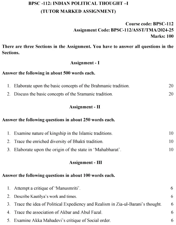 BPSC-112 - Indian Political Thought-I-July 2024 - January 2025