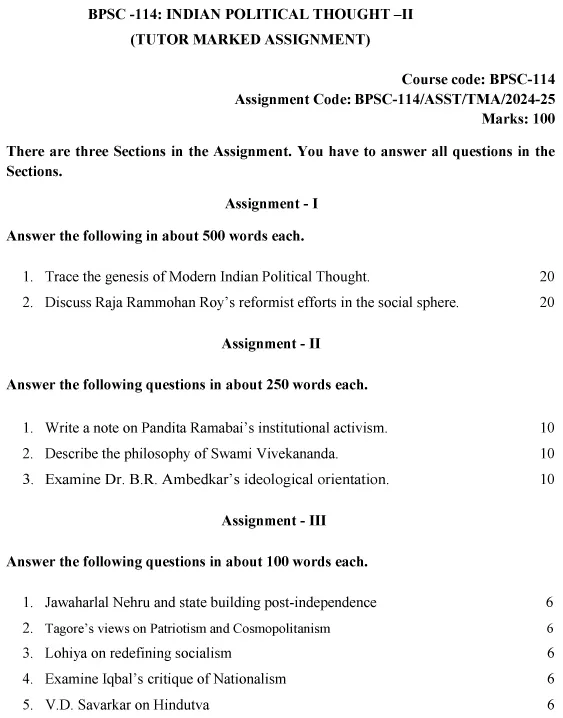 BPSC-114 - Indian Political Thought-II-July 2024 - January 2025