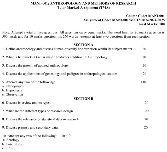 MANI-01 - Anthropology and Methods of Research-July 2024 - January 2025