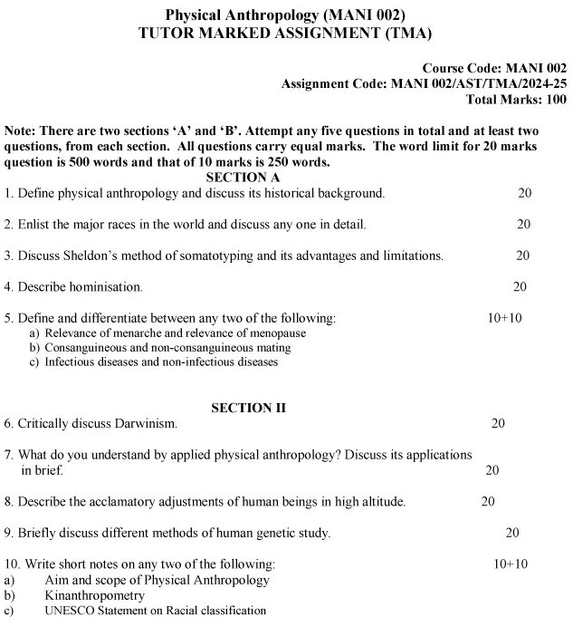 MANI-02 - Physical Anthropology-July 2024 - January 2025