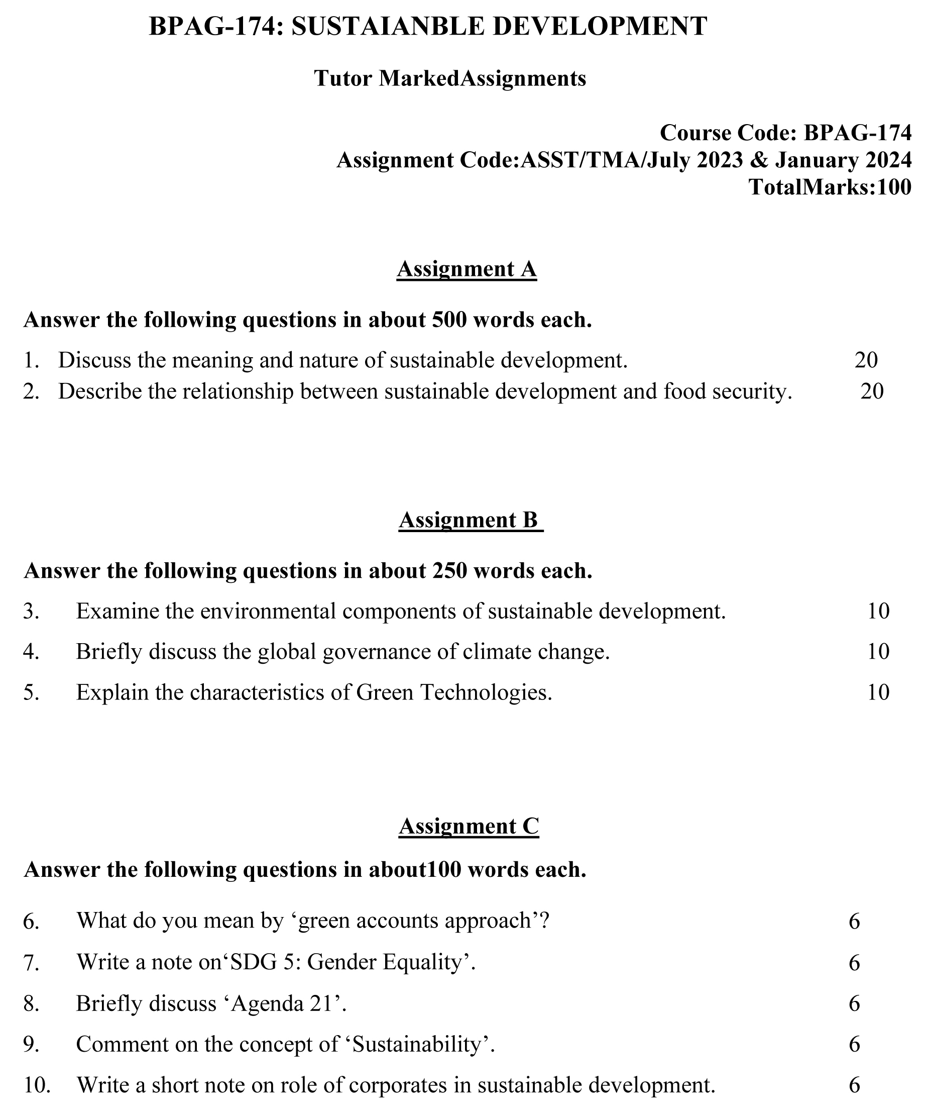 BPAG-174 - Sustainable Development-July 2023 - January 2024