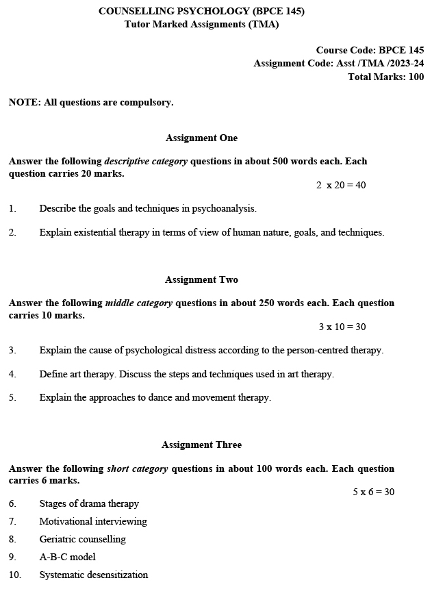 BPCE-145 - Counselling Psychology-July 2023 - January 2024