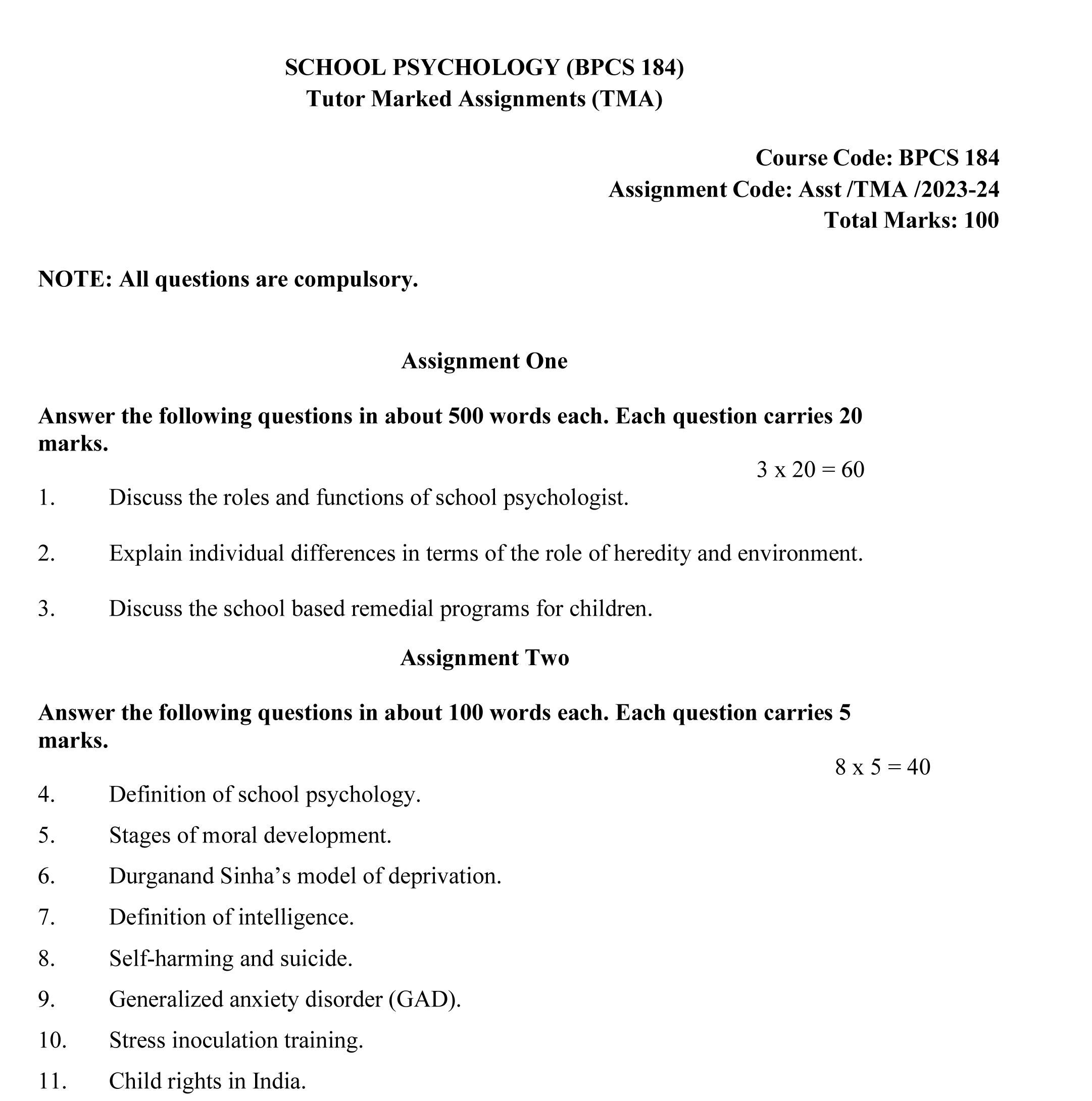 BPCS-184 - School Psychology-July 2023 - January 2024