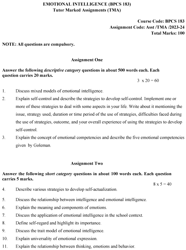 BPCS-183 - Emotional Intelligence-July 2023 - January 2024