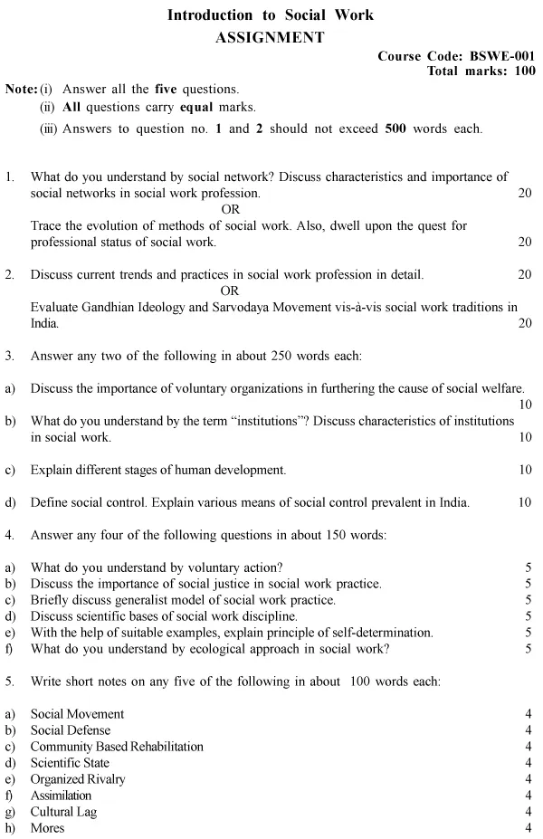 BSWE-01 - Introduction to Social Work-July 2024 - January 2025