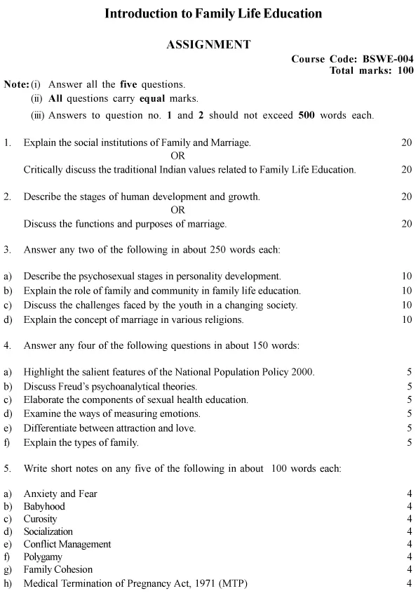 BSWE-04 - Introduction to Family Life Education-July 2024 - January 2025