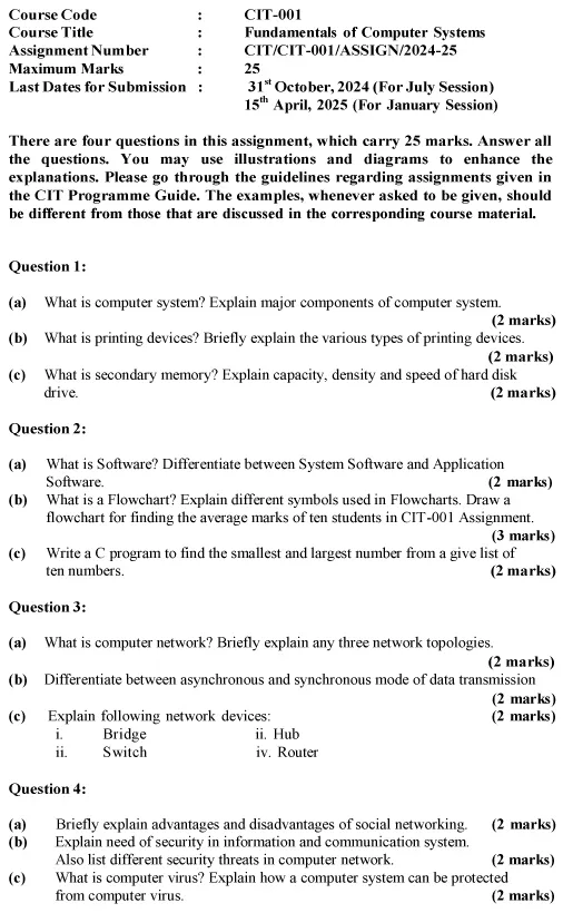 CIT-01 - Fundamentals of Computer Systems-July 2024 - January 2025