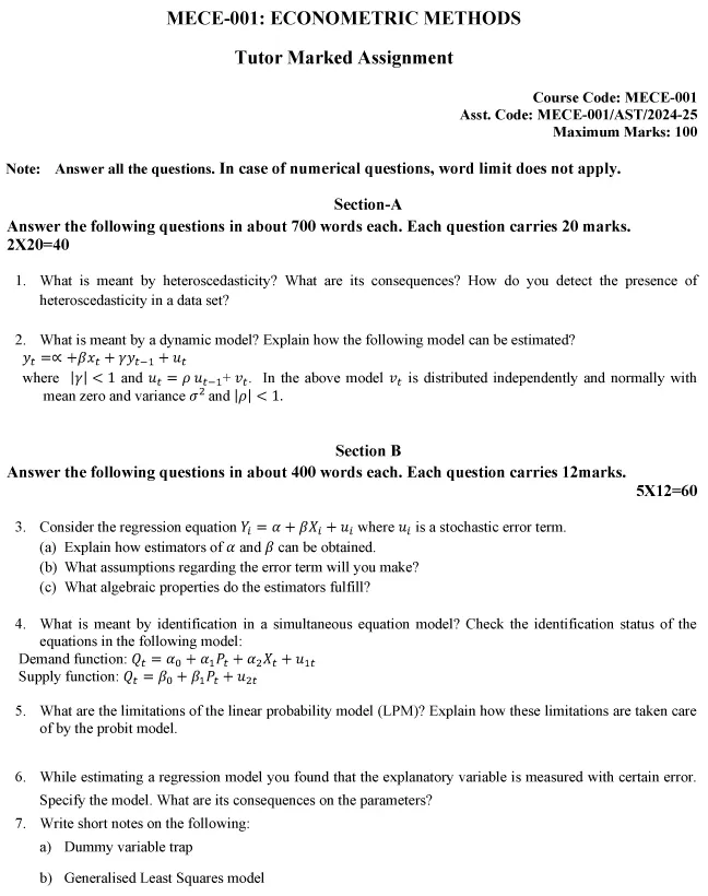 MECE-01 - Econometric Methods-July 2024 - January 2025