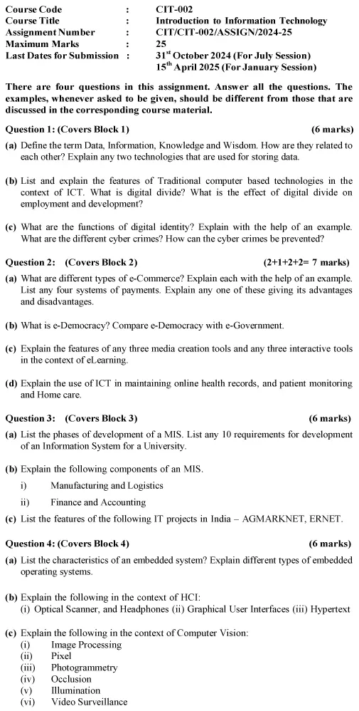 CIT-02 - Introduction to Information Technology-July 2024 - January 2025