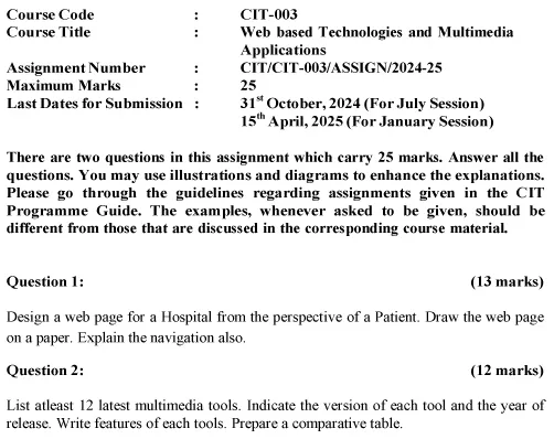 CIT-03 - Web based Technologies & Multimedia Applications-July 2024 - January 2025