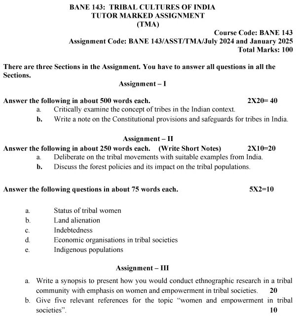 BANE-143  - Tribal Cultures of India-July 2024 - January 2025