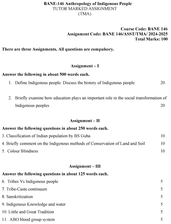 BANE-146 - Anthropology of Indigenous People-July 2024 - January 2025