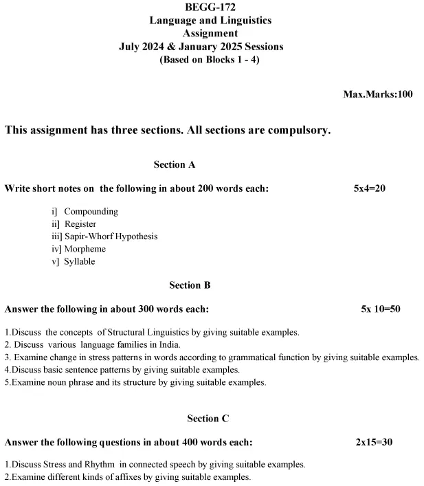 BEGG-172 - Language and Linguistics-July 2024 - January 2025