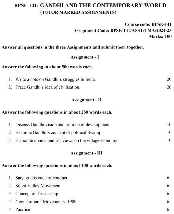 BPSE-141 - Gandhi and the Contemporary World-July 2024 - January 2025