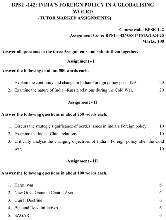 BPSE-142 - India’s Foreign Policy in a Changing World-July 2024 - January 2025