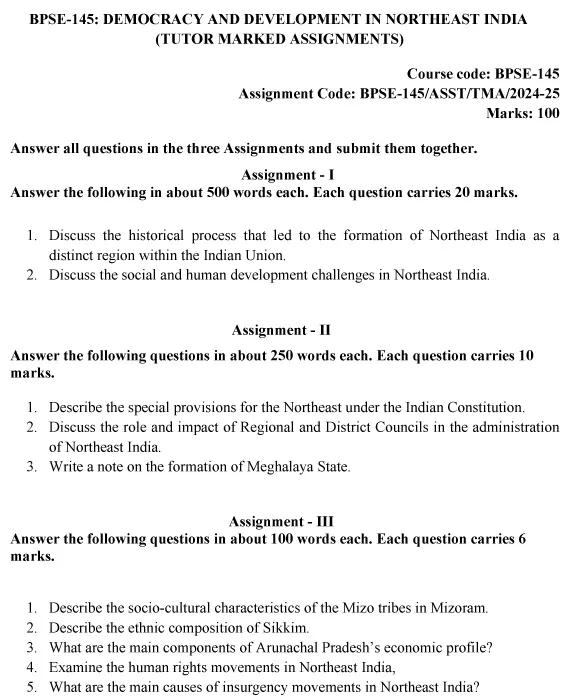 BPSE-145 - Democracy and Development in Northeast India-July 2024 - January 2025