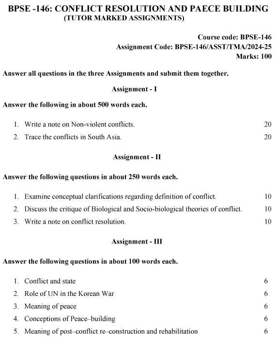 BPSE-146 - Conflict Resolution and Peace Building-July 2024 - January 2025