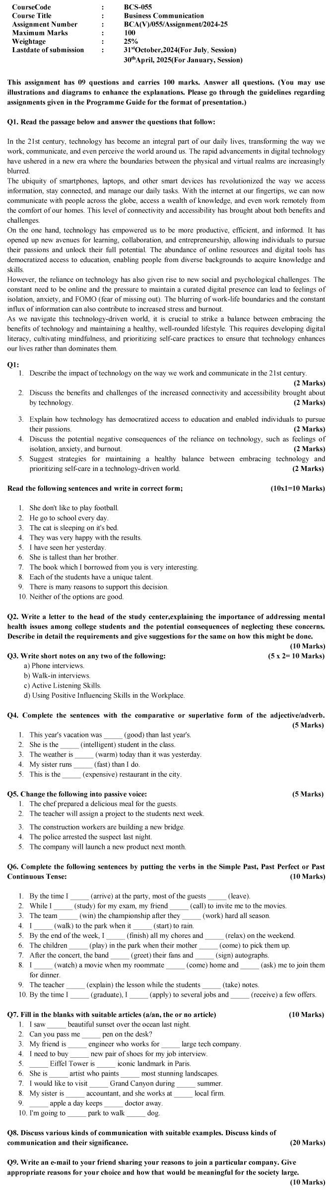 BCS-55 - Business Communication-July 2024 - January 2025