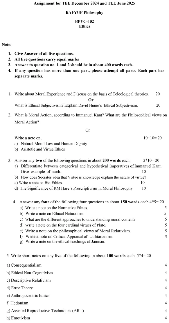 BPYC-102 - Ethics -July 2024 - January 2025