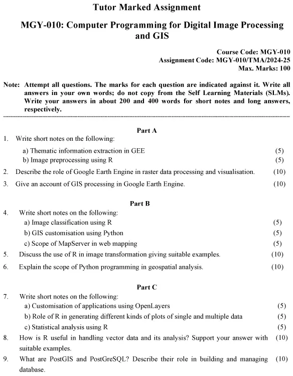 MGY-10 - Computer Programming for Digital Image Processing and GIS-July 2024 - January 2025