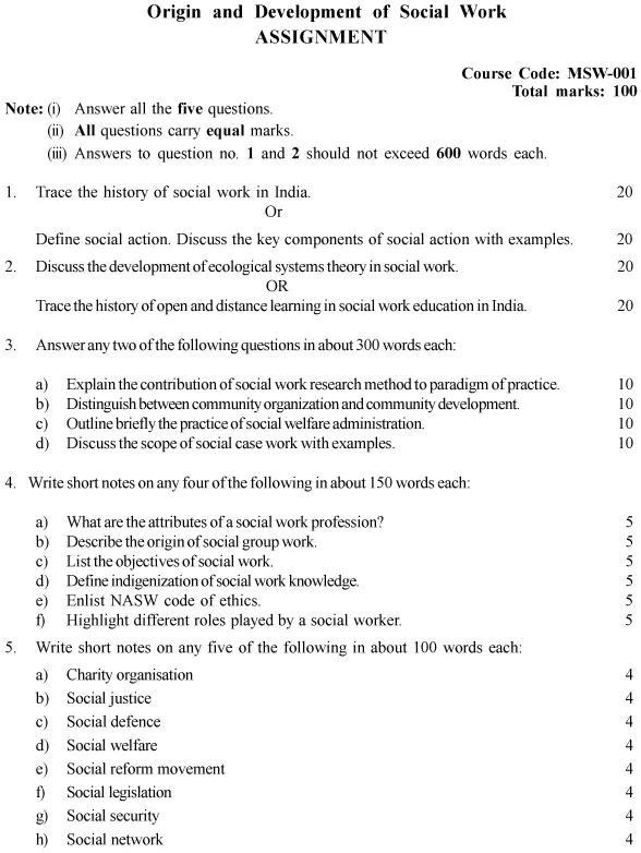 MSW-01 - Origin and Development of Social Work-July 2024 - January 2025