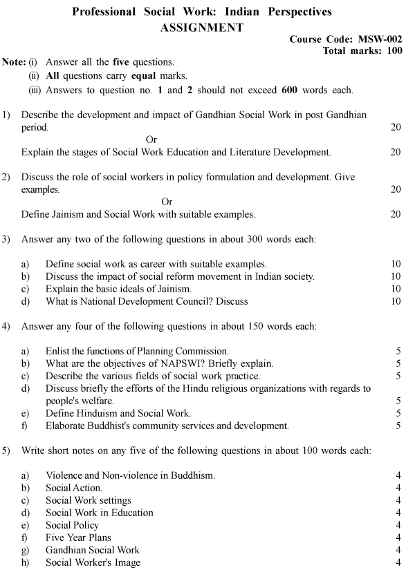 MSW-02 - Professional Social Work: Indian Perspectives-July 2024 - January 2025