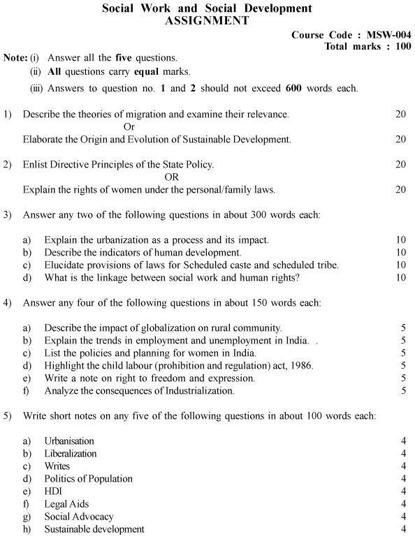 MSW-04 - Social Work and Social Development-July 2024 - January 2025