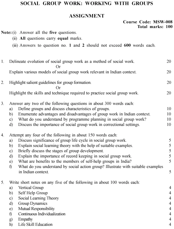 MSW-08 - Social Group Work: Working with Groups-July 2024 - January 2025