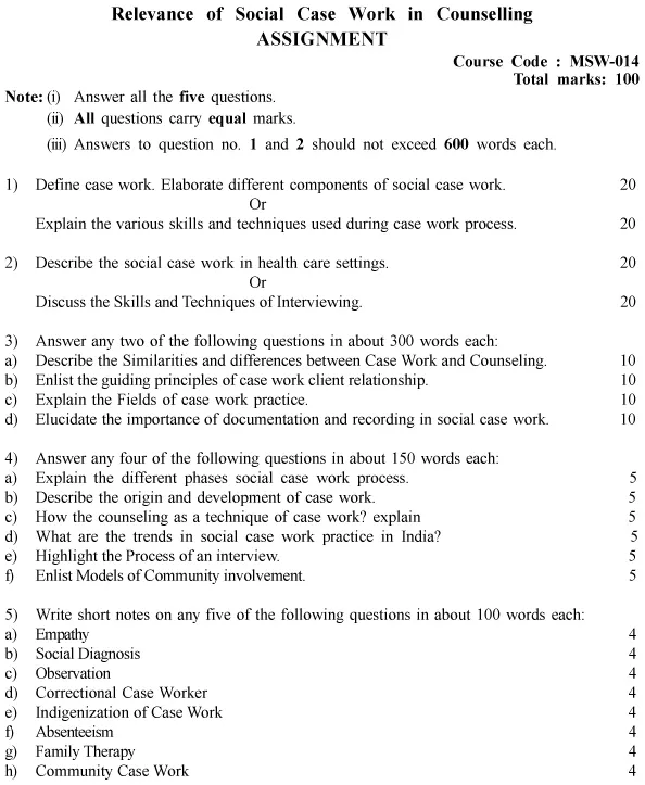 MSW-14 - Relevance of Social Case Work in Counselling-July 2024 - January 2025