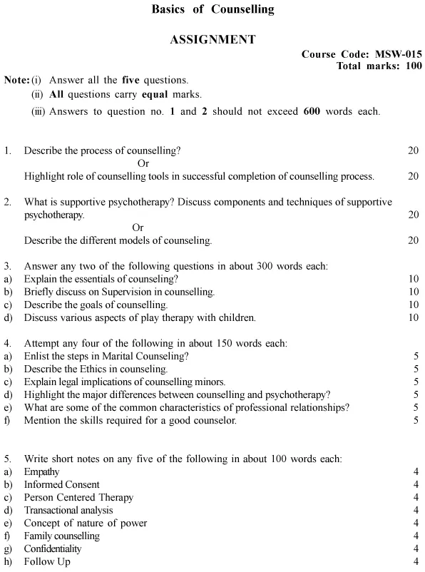 MSW-15 - Basics of Counselling-July 2024 - January 2025