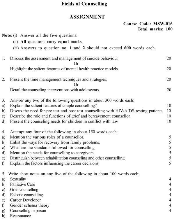 MSW-16 - Fields of Counselling-July 2024 - January 2025