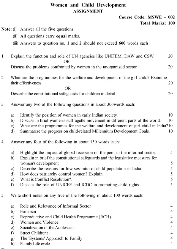 MSWE-02 - Women and Child Development-July 2024 - January 2025