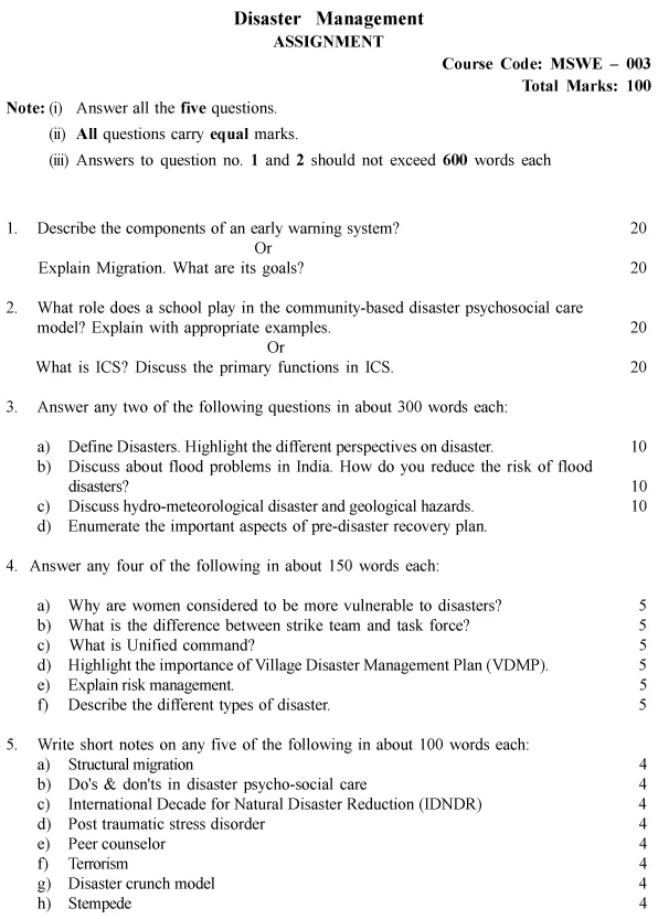 MSWE-03 - Disaster Management-July 2024 - January 2025