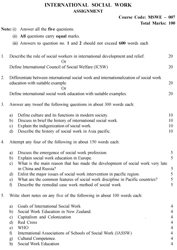 MSWE-07 - International Social Work-July 2024 - January 2025