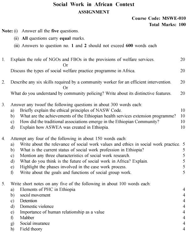 MSWE-10 - Social Work in African Context-July 2024 - January 2025